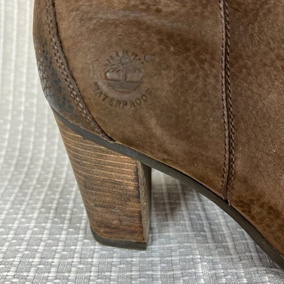 Timberland Boots‎ Womens 8.5 Brown Leather Waterproof Block Heels Zip Up Ankle - Picture 2 of 16